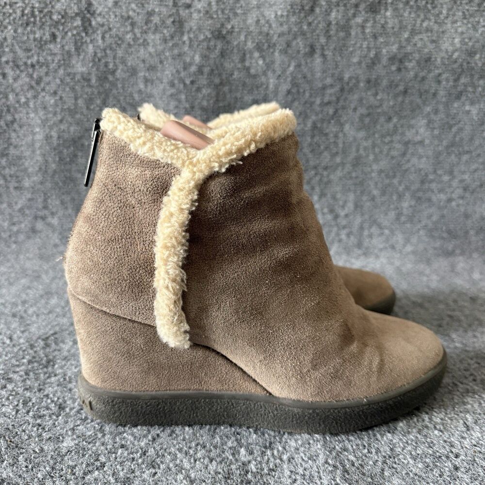 Aquatalia Women's Charlie Waterproof Suede Wedge Booties Fur Trim Lined Ankle 8